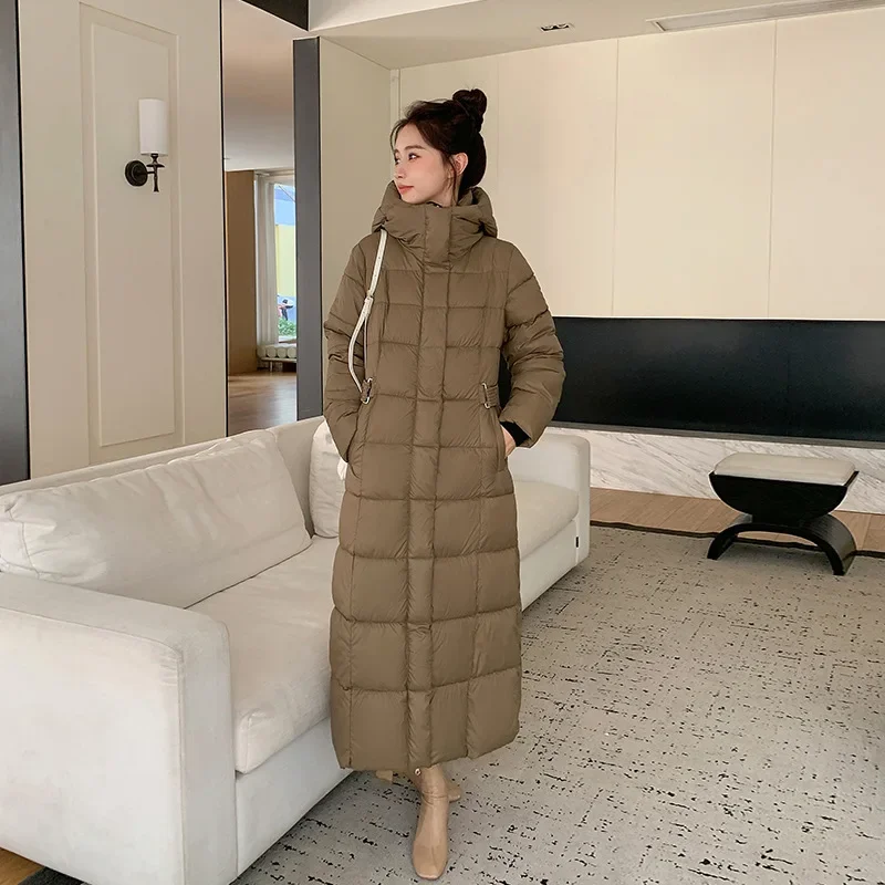 Senhoras de inverno longo quente para baixo jaqueta tamanho grande puffer outwears engrossar com capuz para baixo casaco luz fina jaqueta pato branco parkas jj1096