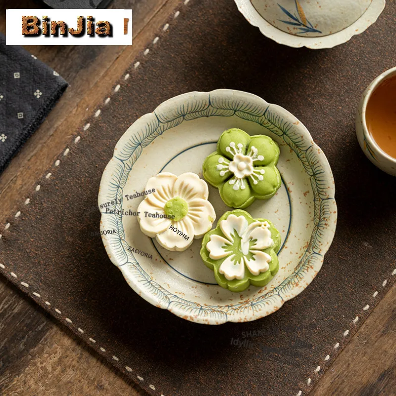 BAEJORIA Hand-painted Lotus Bamboo Shadow Pot Bearing Holder Coffee Cup Dessert Serving Trays Dry Bubble Table Tea Tray Coasters