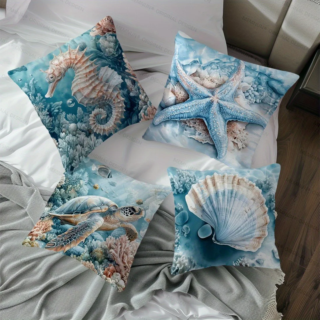

Ocean themed illustration throw pillowcaseSuitable for sofa car bedroom decorative cushion cover pillow cover