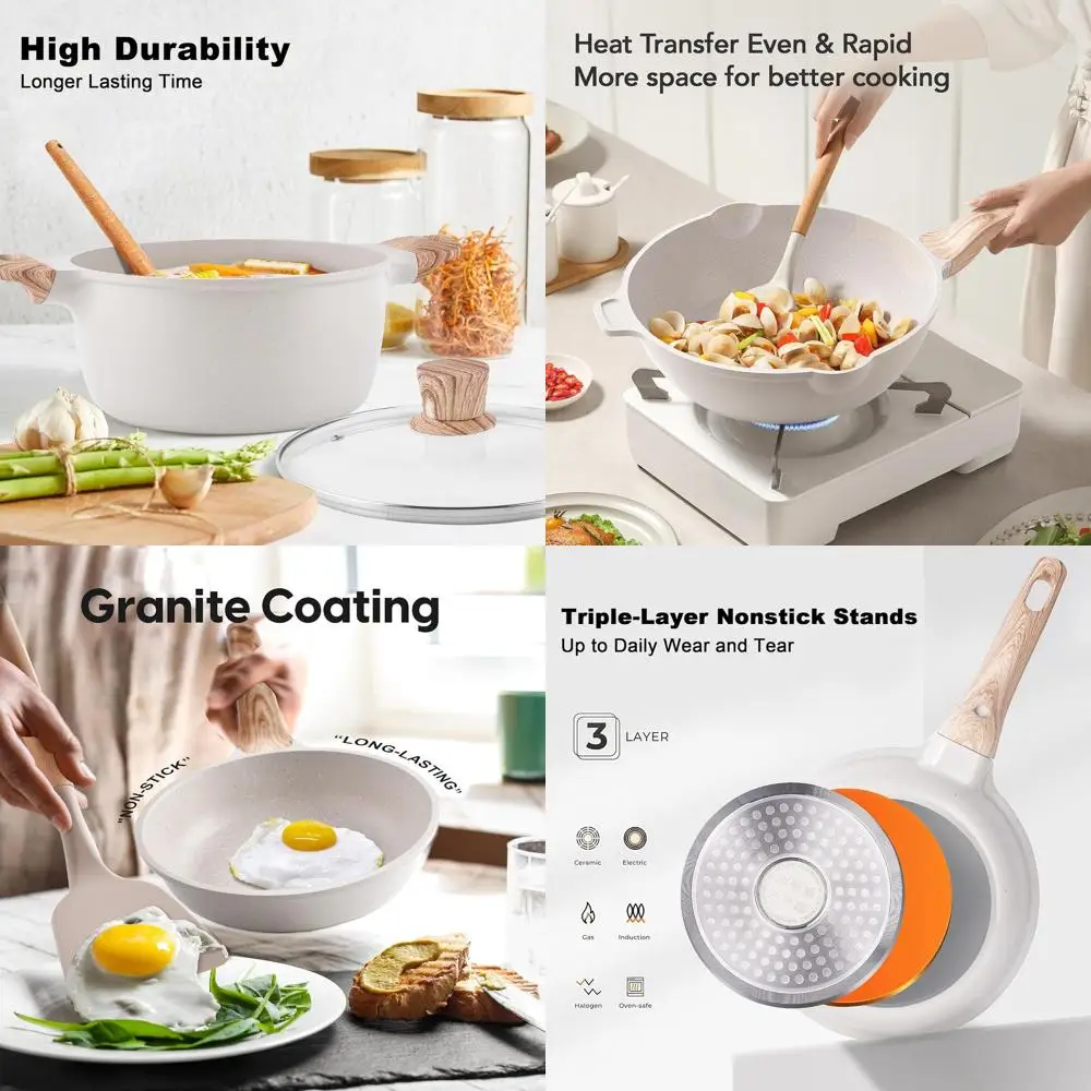 

Nonstick Granite Induction Cookware Set, 20-Piece Kitchen Cooking Utensils, Grayish White Grill Pan, PFOS/PFOA Free