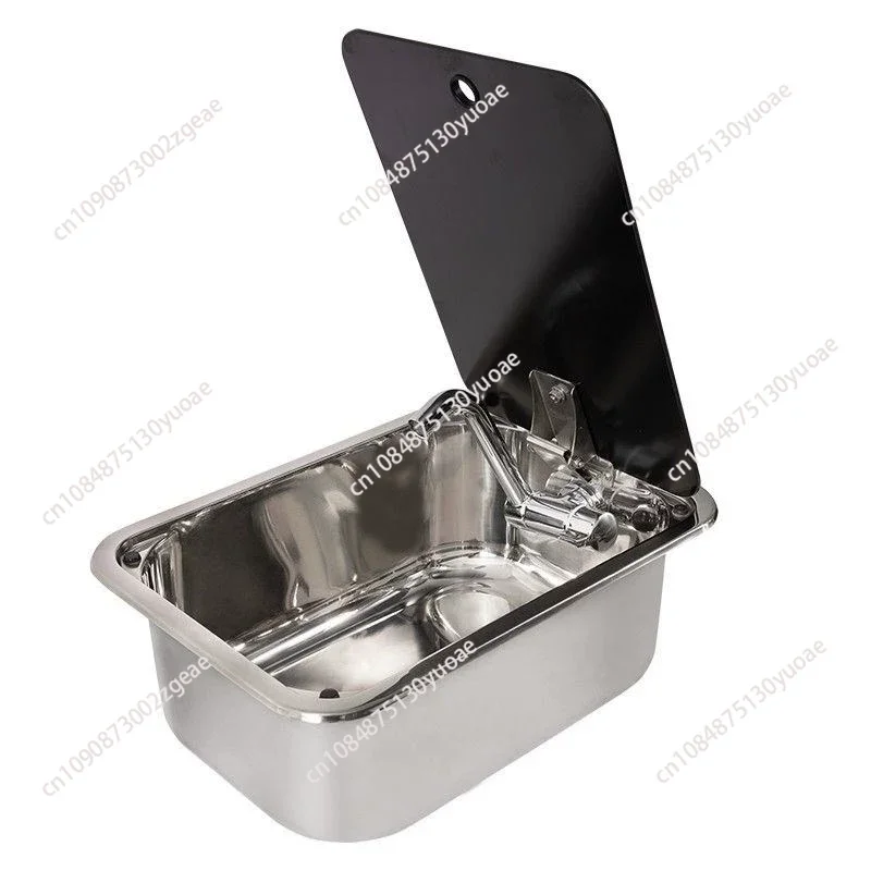 RV sink with cover, kitchen hand washing basin, stainless steel single tank vegetable basin, square car bar folding basin
