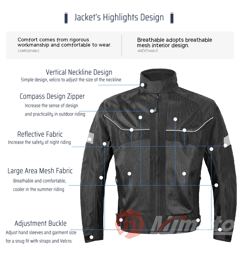 Summer Unisex Motorcycle Jacket Mesh Breathable Motocroos Riding Jacket With Detachable CE Pads Motorbike Jacket Wear-resistant