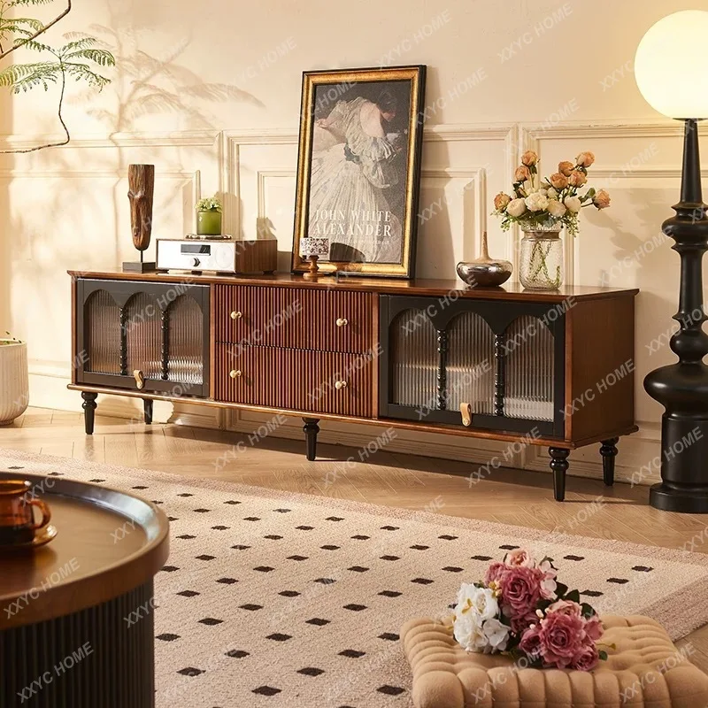 

L retro solid wood TV cabinet antique living room floor multi-functional storage cabinet