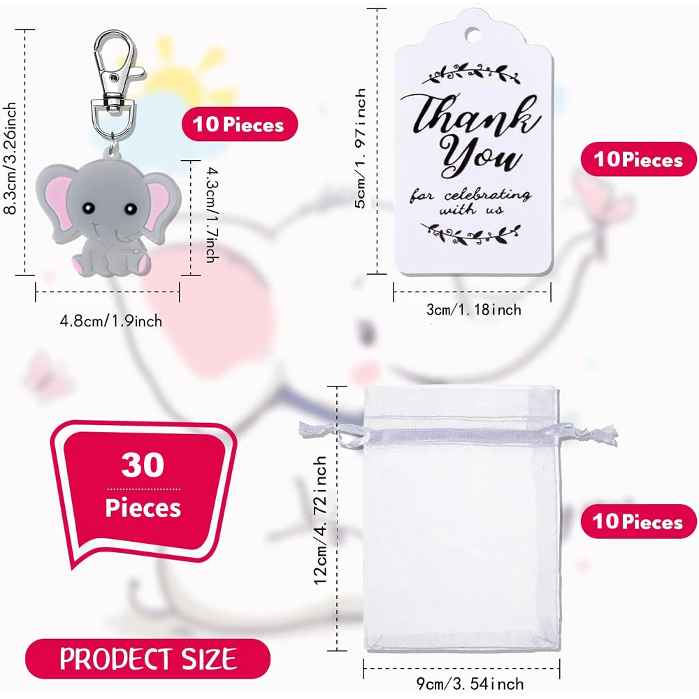 10 shower gift set, customer return gift, elephant keychain, hard gauze bag, and thank-you label, shower birthday party gift