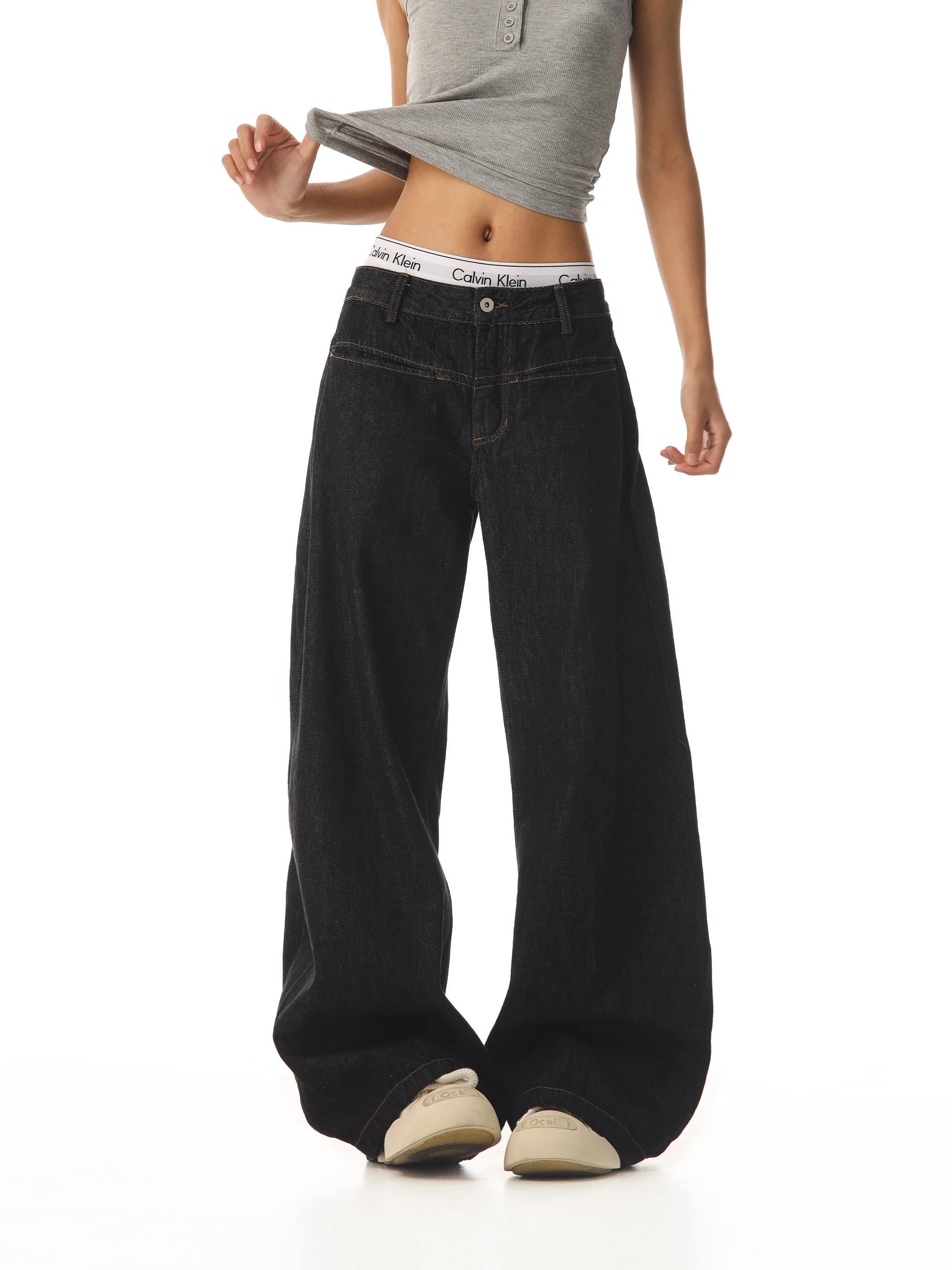 

Ретро-джинсы с широкими штанинами и складками-плиссе для женщин, повседневные, удобные, дышащие, с завышенной талией, для пар