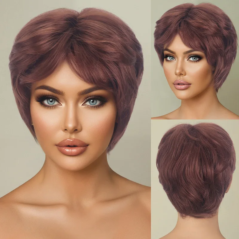 Foreign trade wig with slanted bangs for middle-aged and elderly mothers,headwear for women,short curly hair