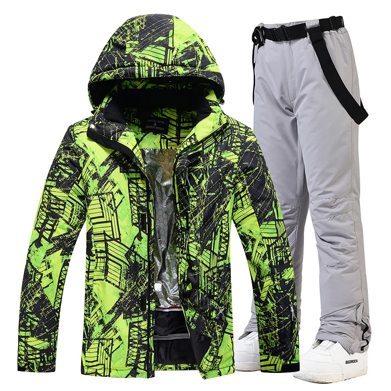 Colorful -30 Men\'s Ice Snow Suit Sets Outdoor Sports Snowboarding Clothing Waterproof Skiing Wear Winter Jackets and Strap Pants