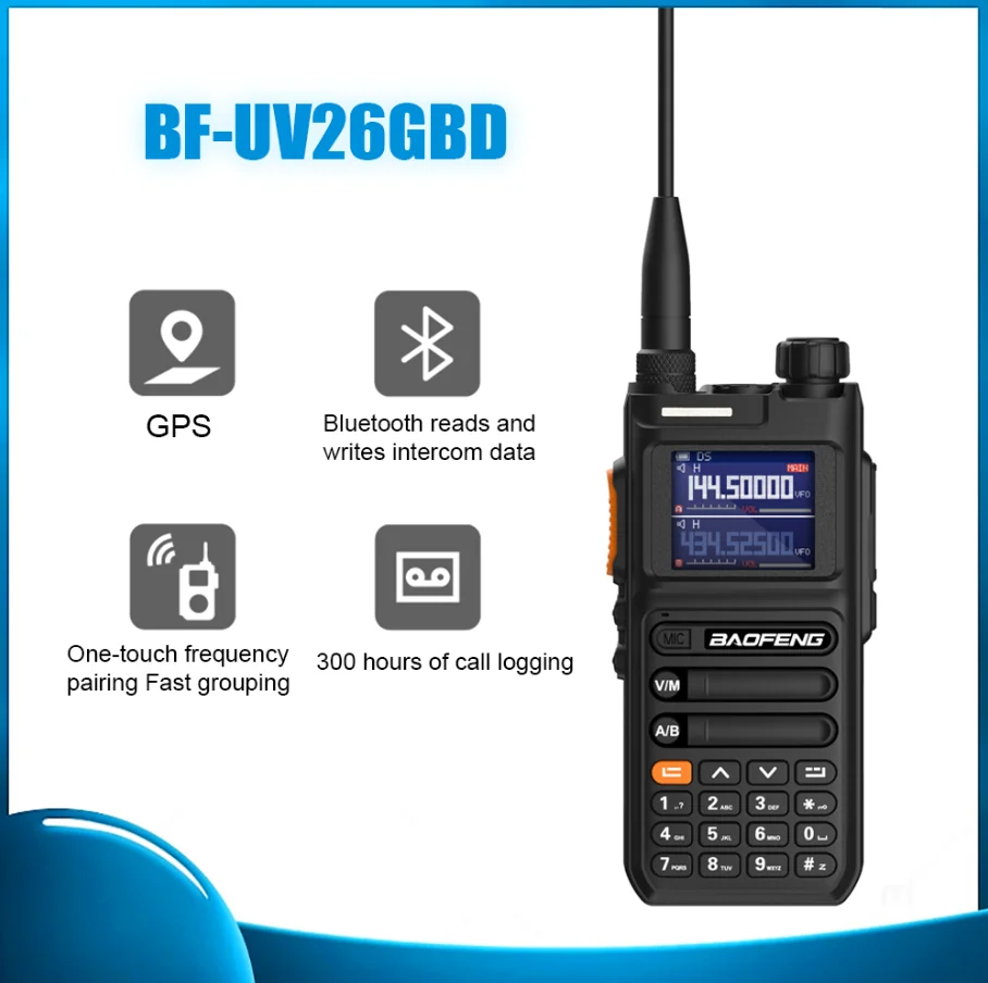 

Baofeng UV-26GBD Walkie Talkie GPS VHF144-148MHz UHF430-440MHz Bluetooth Programming One-touch frequency pairing Two Way Radio