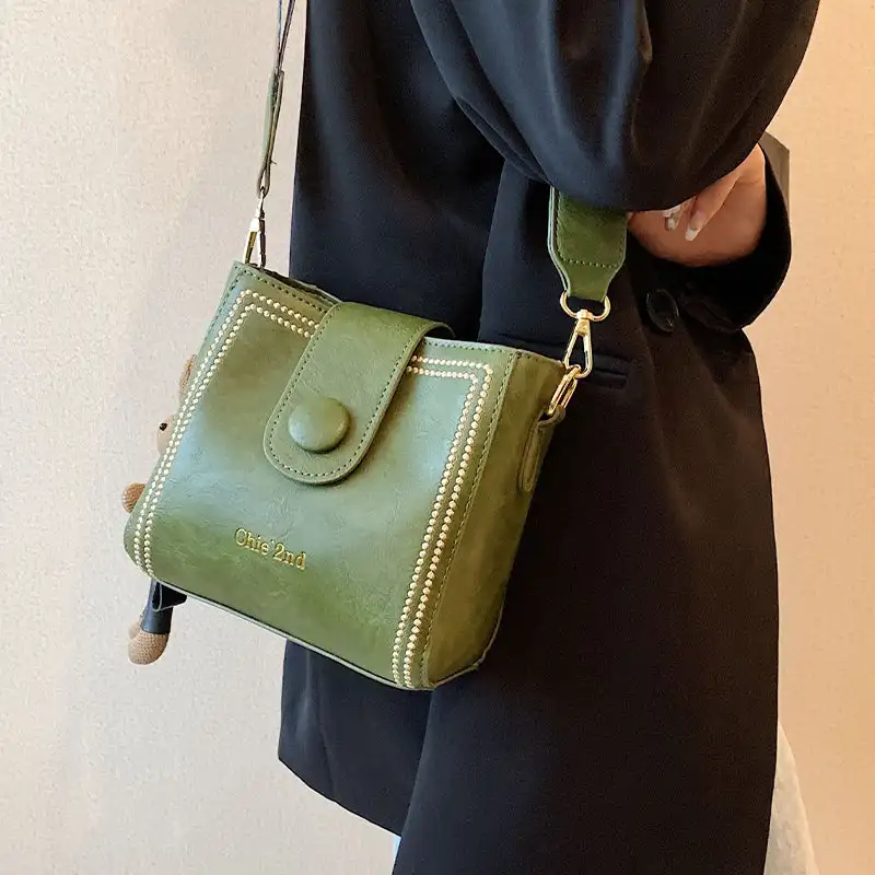 Vintage Simple Small PU Leather Bucket Crossbody Bag for Women 2025 Designer Fashion Lady Luxury Black Shoulder Handbag