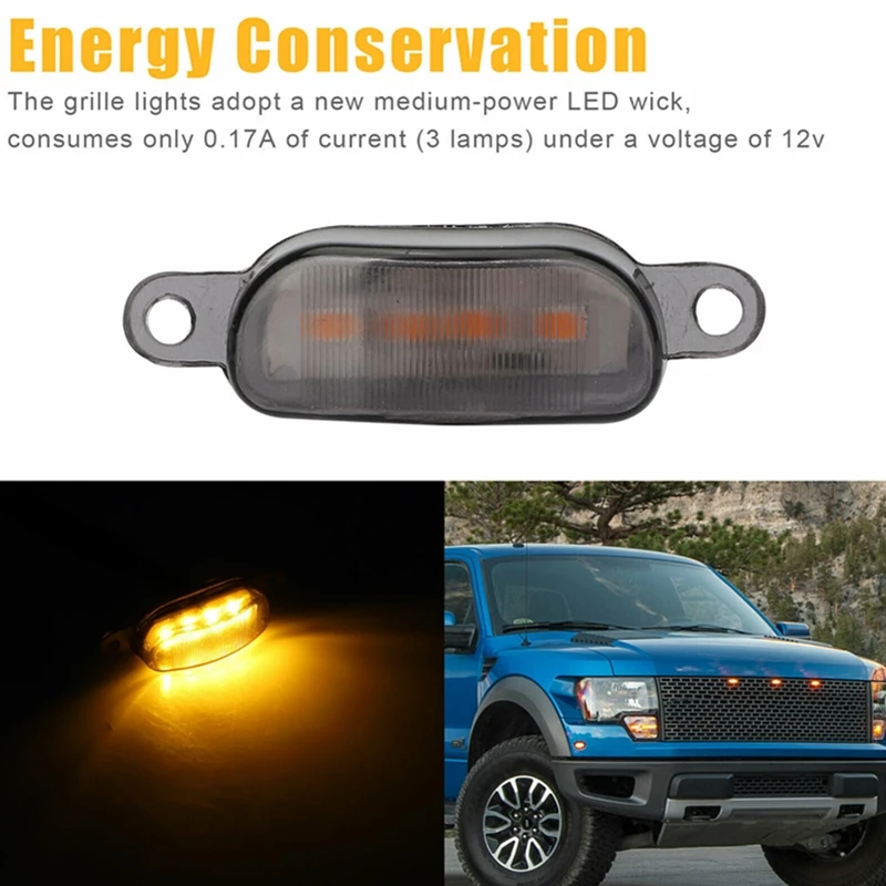 LED Front Grille Marker Lights w/Projector Lens Assembly Compatible with Cars, Pickups, Trucks, SUV, Trailer, 3000K Yellow Amber