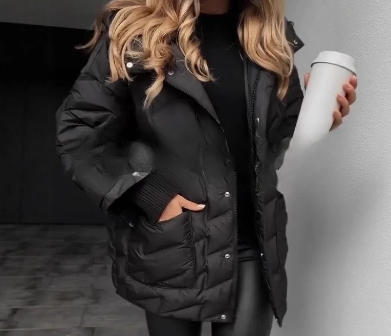 

2025 New Women's Fashion Hooded Solid Color Casual Cotton Jacket Cotton Clothing