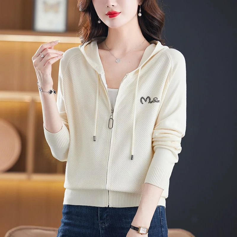 

Womens Hooded Sweatshirt Short Jacket Knit Cardigan Top For Early Spring