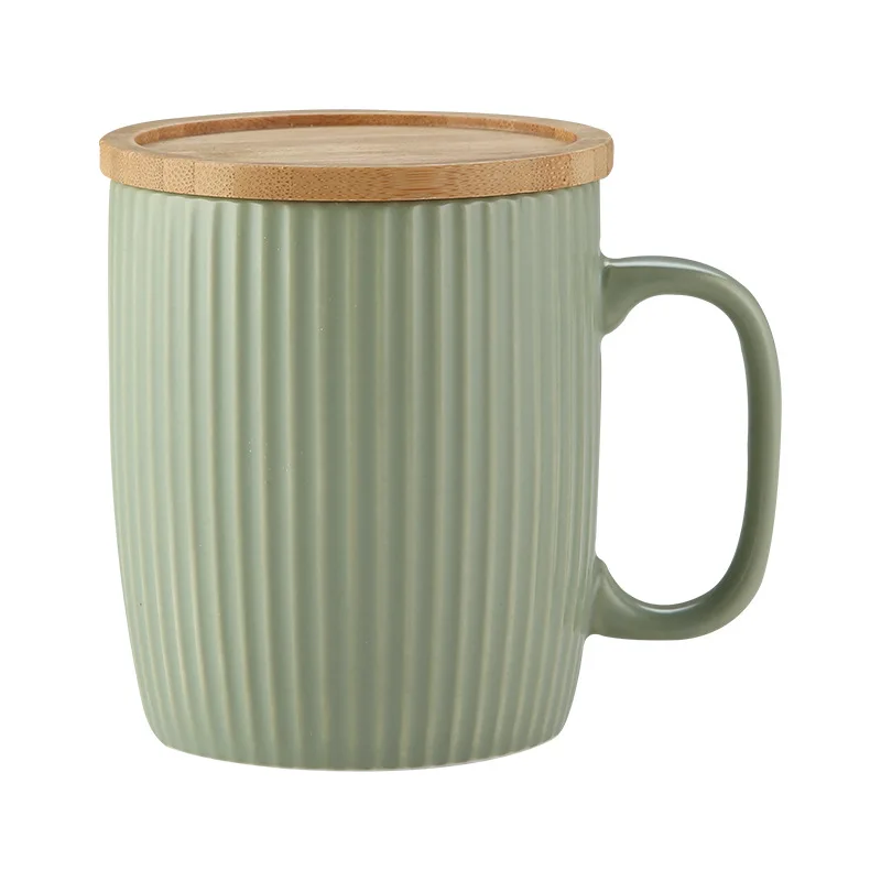 400ml Ceramic Vertical Grain Mug NO With Cover Office Coffee Cup Fresh And Simple Vertical Grain Breakfast Cup Water Cup