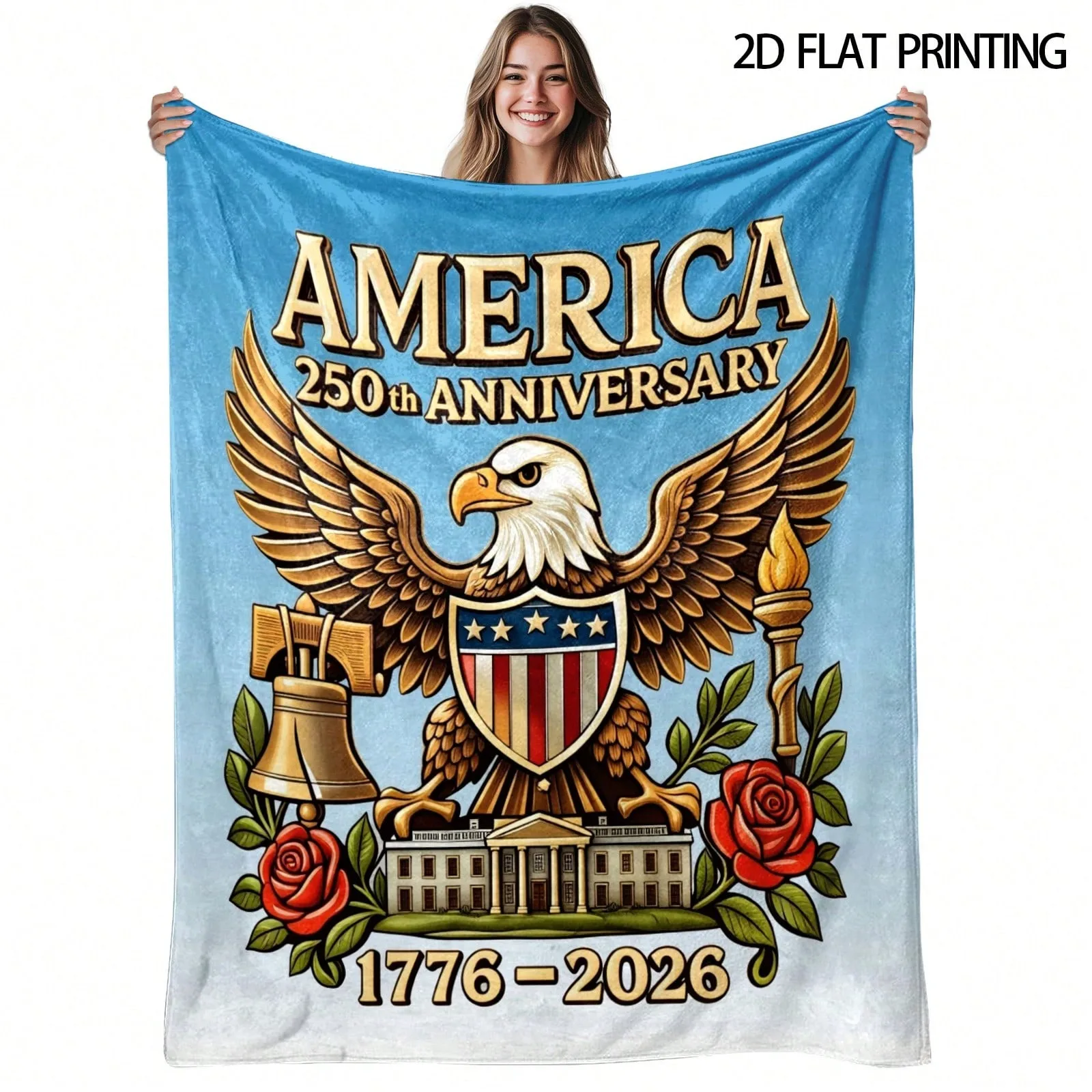 250Th America Flannel Blanket Soft Cozy Throw Blanket for Bed Sofa All Season Print Blanket for Independence Day Patriotic Gift