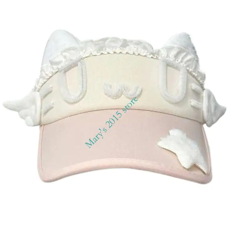 2000S Anime Cats Ear Open Top Sun Hat for Women Teens Girl Breathable Subculture Bucket Hat For Outdoor Activity Beach Vacation