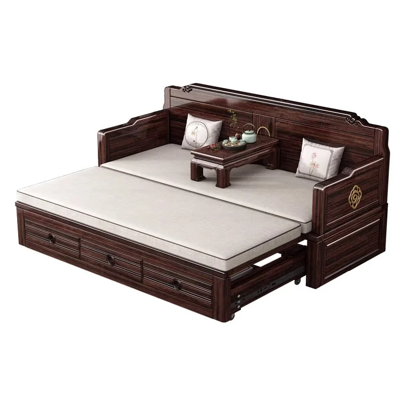 Arhat bed New Chinese solid wood push-pull bed Living room Arhat couch Storage household
