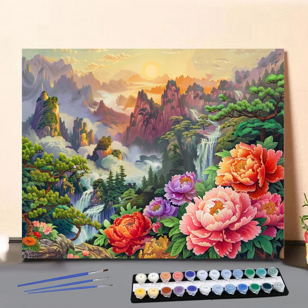 Painting by Numbers Colorful flowers and mountains Art Culture Digital Painting Handmade Adult Children Gift Wall Decoration Dig