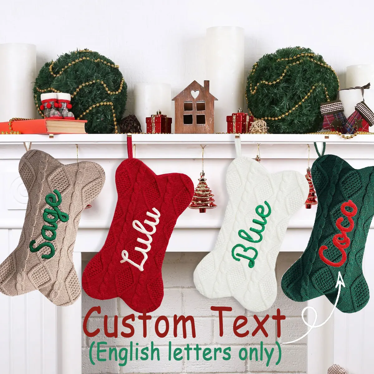 Personalized knitted Christmas socks, dog bone knitted holiday socks, Christmas gifts, Christmas tree decoration gift bags