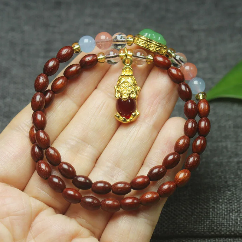 Blood Sandalwood 5mm Bead Double Circle Bracelet for Women, Simple Sandalwood Buddhist Prayer Beads and Jewelry