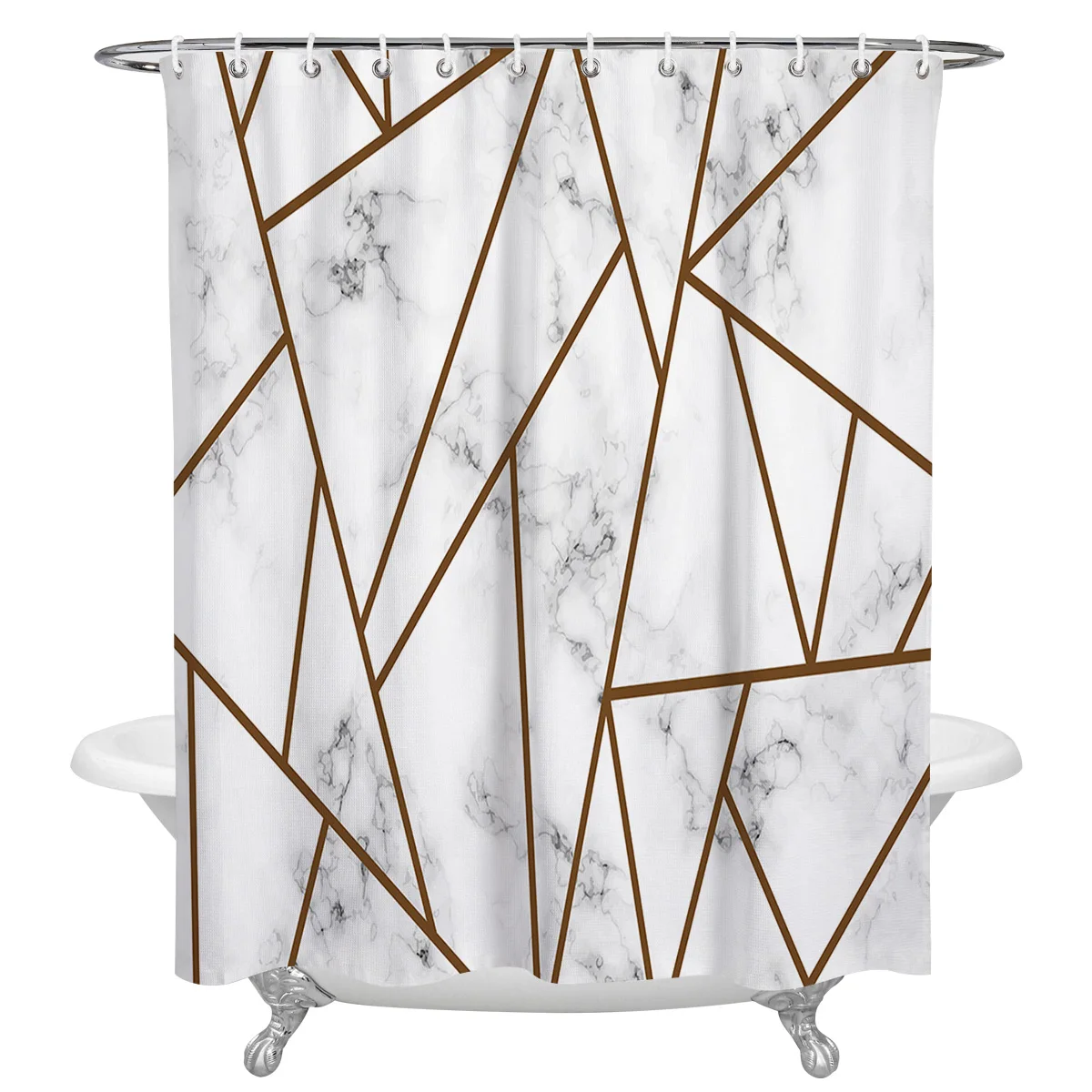 White Marble Tan Stripes Waterproof Bathroom Decoration Shower Curtain With Hook Printed Bathtub Curtains Bathroom Accessories