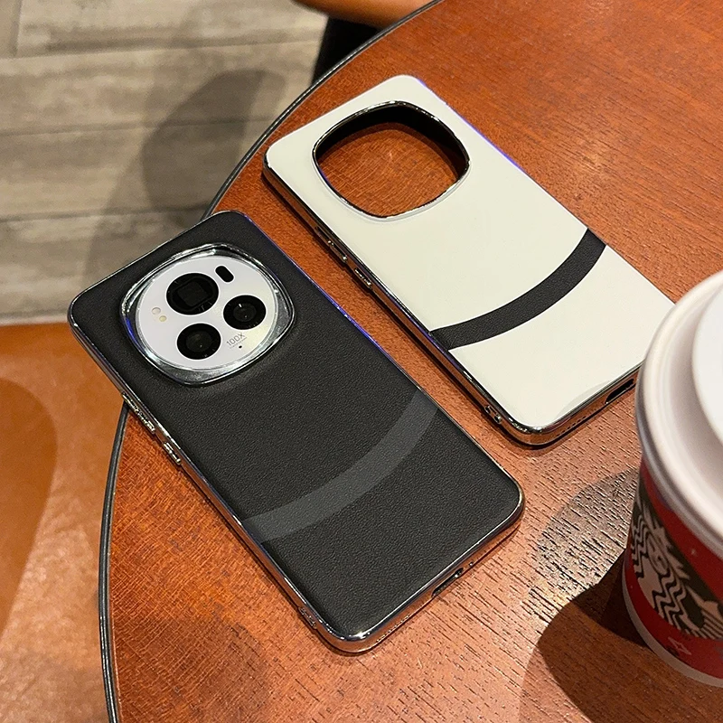 For Honor Magic 6 6 Pro 6 RSR Plated Leather Jue Black & White Block Anti-Yellow Anti-Fingerprint Phone Case