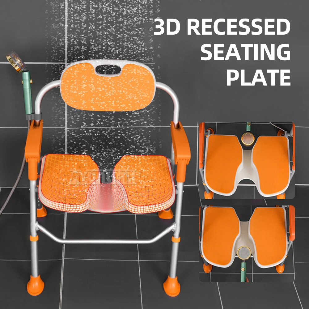 Bathroom Bath Chair Special Chair U-Shaped Seat Folding Bath Chair For Elderly Bathing Anti-Slip Armrests