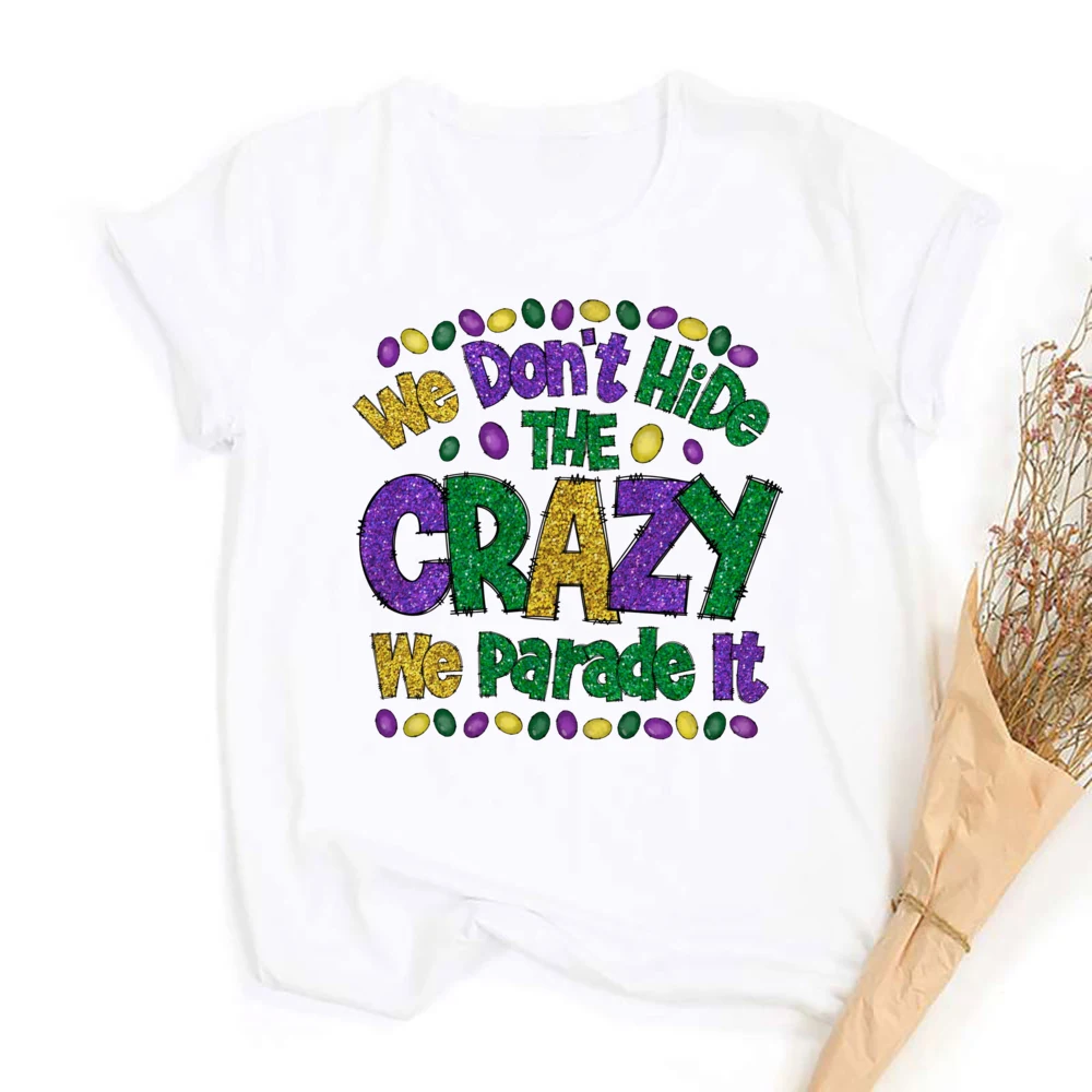 Camicia stampata Mardi Gras per donna È Mardi Gras Yall T-shirt Ragazze Carnevale Outfit Vacanza Top a maniche corte sbiancati Camicie