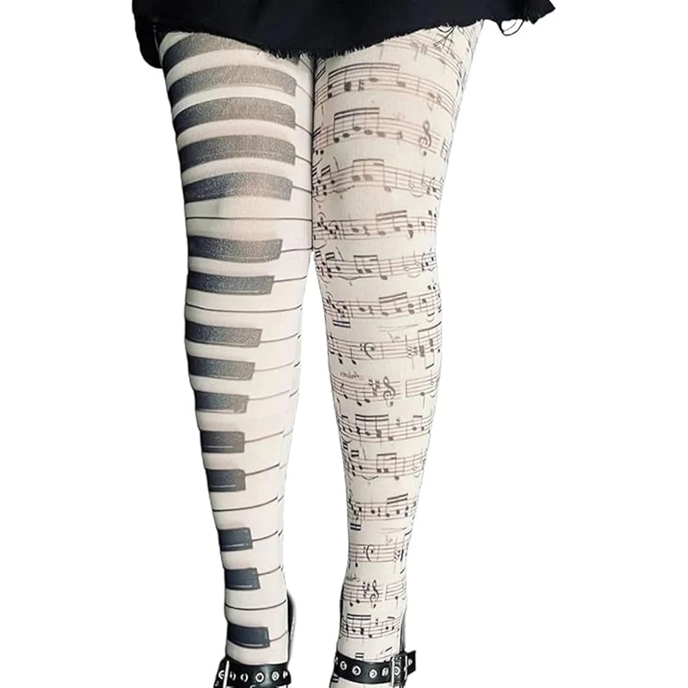 Medias Funky Y2k con notas musicales, medias de Piano estampadas, estilos góticos, negro, blanco, ultrafino, talla única, divertida fiesta navideña para niñas