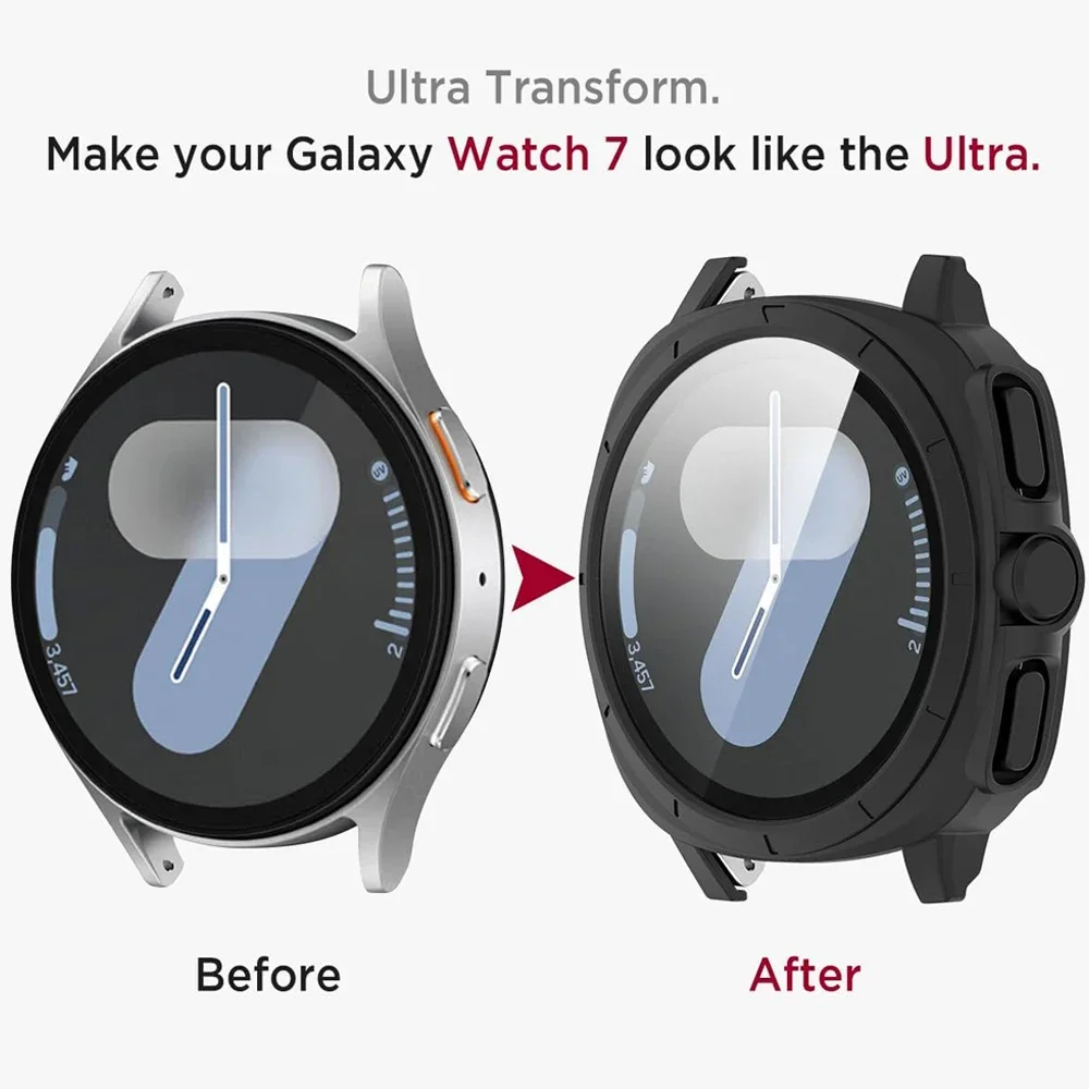 Vidro e Case para Samsung Galaxy Watch 7, capa protetora total, amortecedor para se transformar em ultra 47mm de atualização, 44mm, 40mm