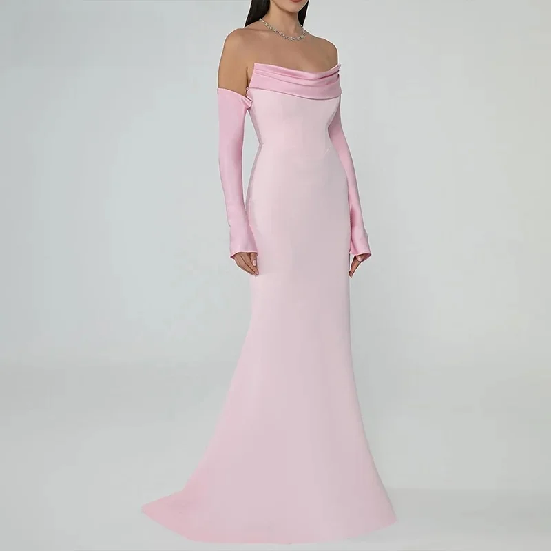 Fidora Elegant Pink Customized Prom Dress Women Off Shoulder Simple Party Evening Dresses Floor Length Special Occasion Gown