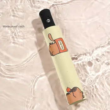 새롭고 귀여운 카피바라 우산, 자외선 차단 및 햇빛 차단 기능이 있는 2중 용도 양산, 검정색 접착제, 3단 접이식 우산 8 best sales 스테인드글라스 우산 - №4