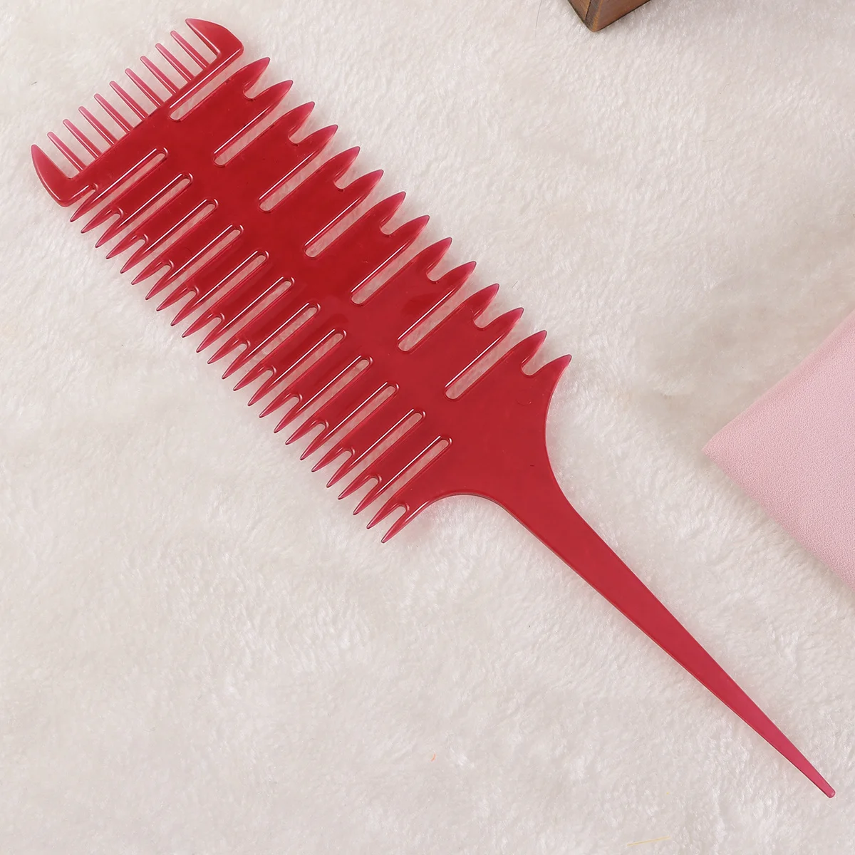 

1pc Fish Bone Comb Dyeing Brush Hair Sectioning Professional Salon Light Compact Ergonomic Handle Red For Women Hair Care
