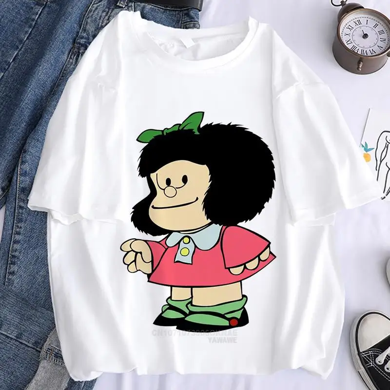 Vintage Manga Mafalda Kawaii Graphic T Shirts Summer Women Men Comic Ulzzang Cartoon T Shirt Loose Cool Men Clothing Tops Tee