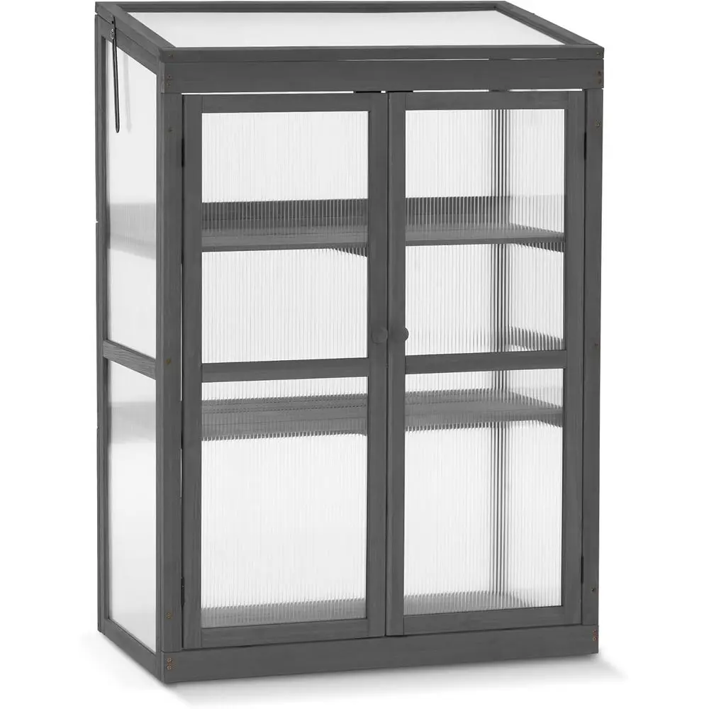 

Cold Frame Greenhouse, Raised Flower Planter Shelf Protection for Outdoor Indoor Use, 0760 (Dark Grey)