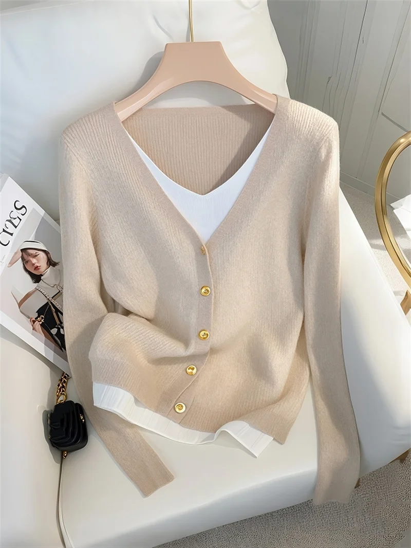 Prosty Sweter Jesień 2025 Nowy Duży Rozmiar Luźny Sweter Dzianinowy Pulower Damski Francuski Ekskluzywny Dwuczęściowy Sweter Dzianinowy