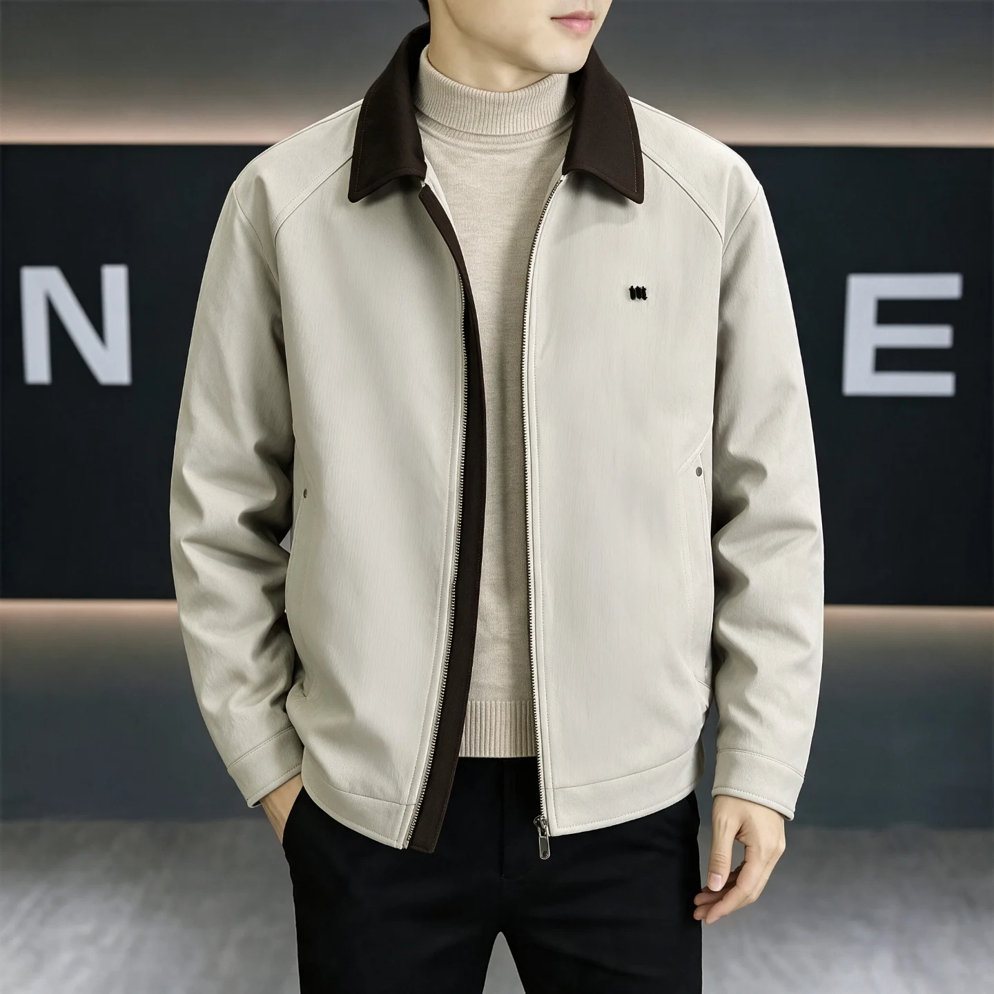 High-Quality Fashionable Casual 90-White Duck down Jacket with Twill Fabric Thick Wear-Resistant Men's Parka