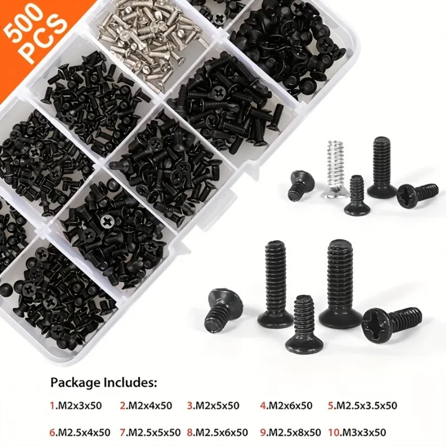 500pcs/box computer small mini screw set M2 M2.5 M3 carbon steel computer notebook laptop screws kit