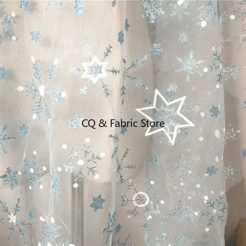 Fiocco di neve azzurro Stella a cinque punte Tessuto a rete abbronzante Gonna da donna decorata a mano fai-da-te Abbigliamento per bambole