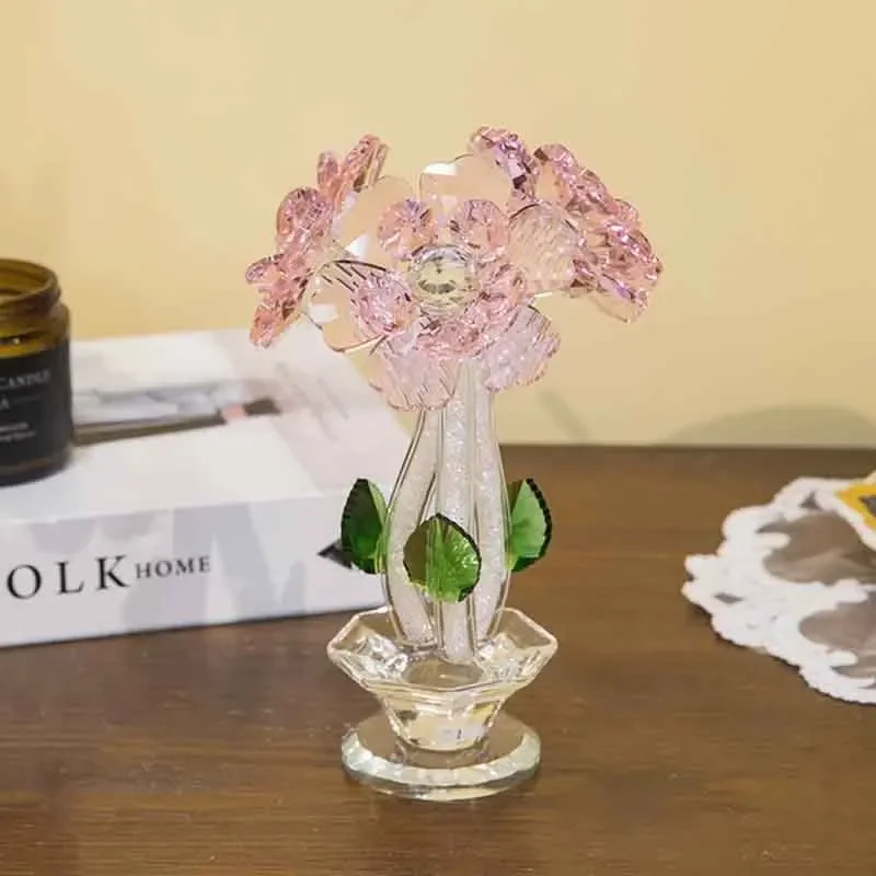 Flower Basket Sculpture, Room Decor, Crystal Crafts Ornaments, Home Office Desktop Decoration, Artwork Luxury Gifts,Customized
