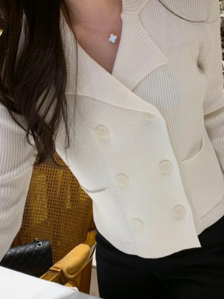 Ele ort Gebreid Vest Dames Herfst Winter Afslankpak Kraag Vintage Sle Trui Jaet Comfortabel Medium Zacht...