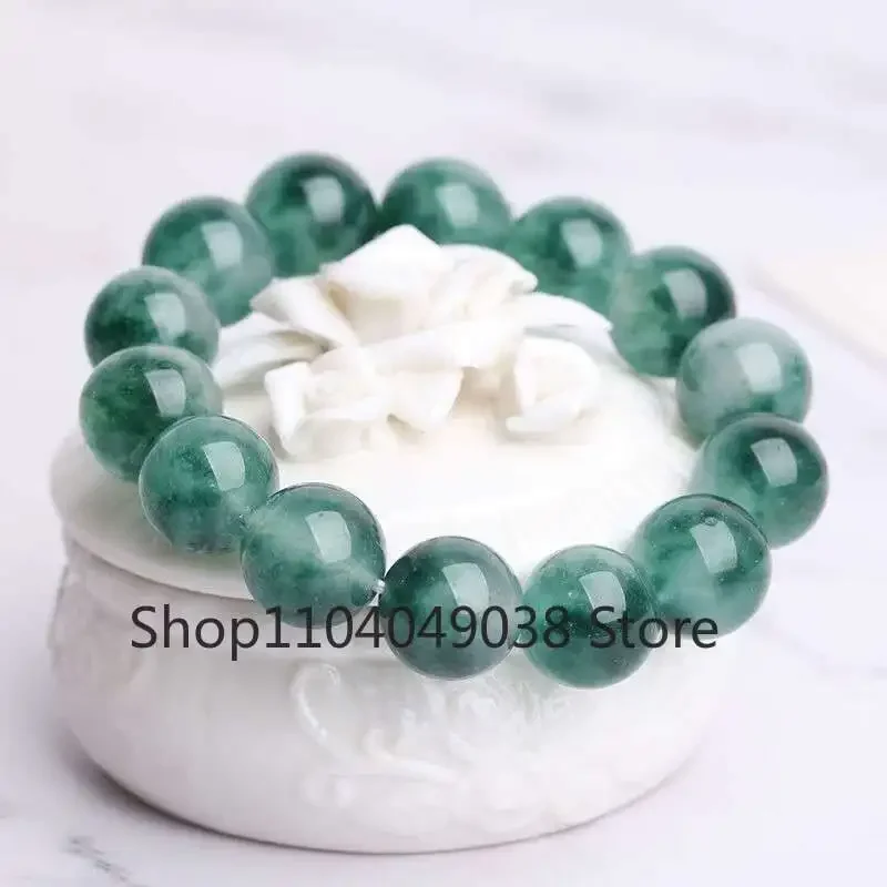 Genuine Natural Burma Jade Bracelet Men Women Jadeite Bangle Myanmar Emerald Floating Flower Jades Stone Elastic Bead Bracelets