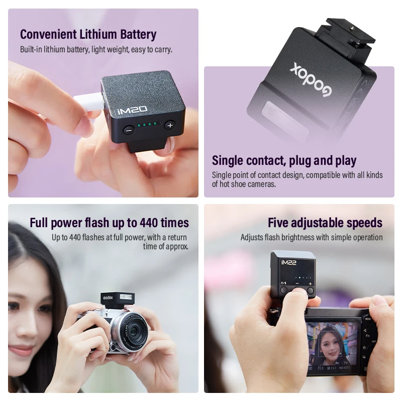 Godox iM20 iM22 كاميرا صغيرة فليتسر لكانون فوجي f1-230 سوني zv1 zve10 ريكو gr3 نيكون باناسونيك أوليمبوس بنتاكس ميست SLR كام