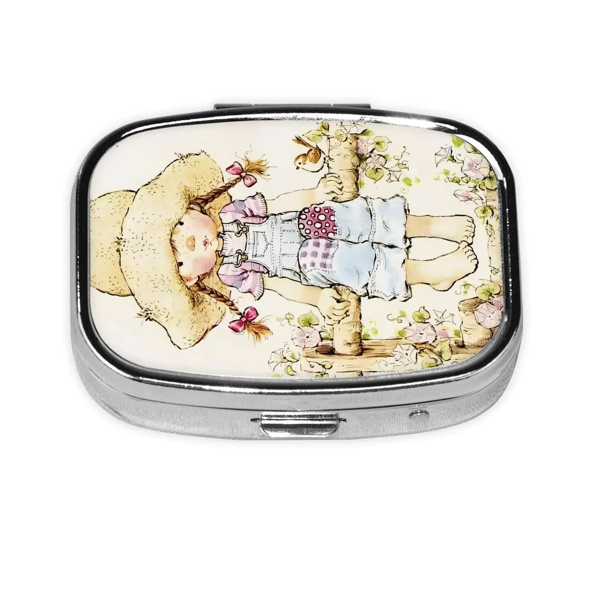 

Metal S-Sarahs K-Kays Travel Square Pill Organizer Cartoon Girl Medicine Box Pill Case Splitters Storage Box for Pockets Purse