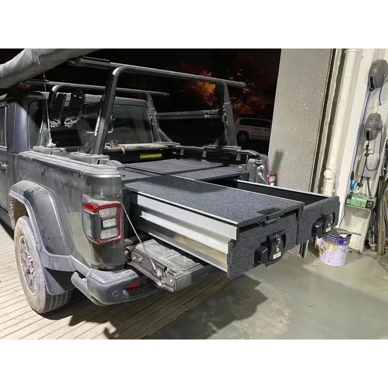 

Aluminum Pickup Truck Bed Storage Drawers System Double Drawers Sliding Cargo Tray