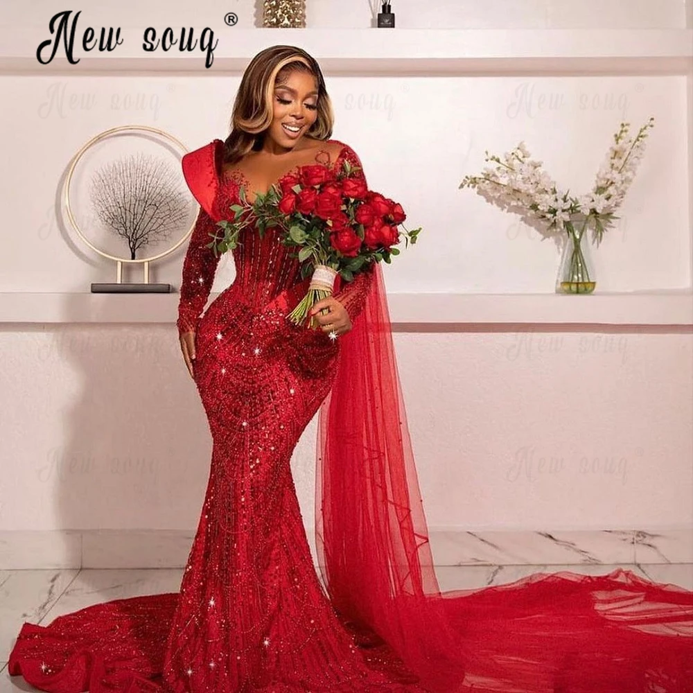 вечернее платье Red Wedding Party Dress Women Luxury  Engagement Gowns Plus Size Tailor Made Dubai Evening Prom Gowns Vestido De