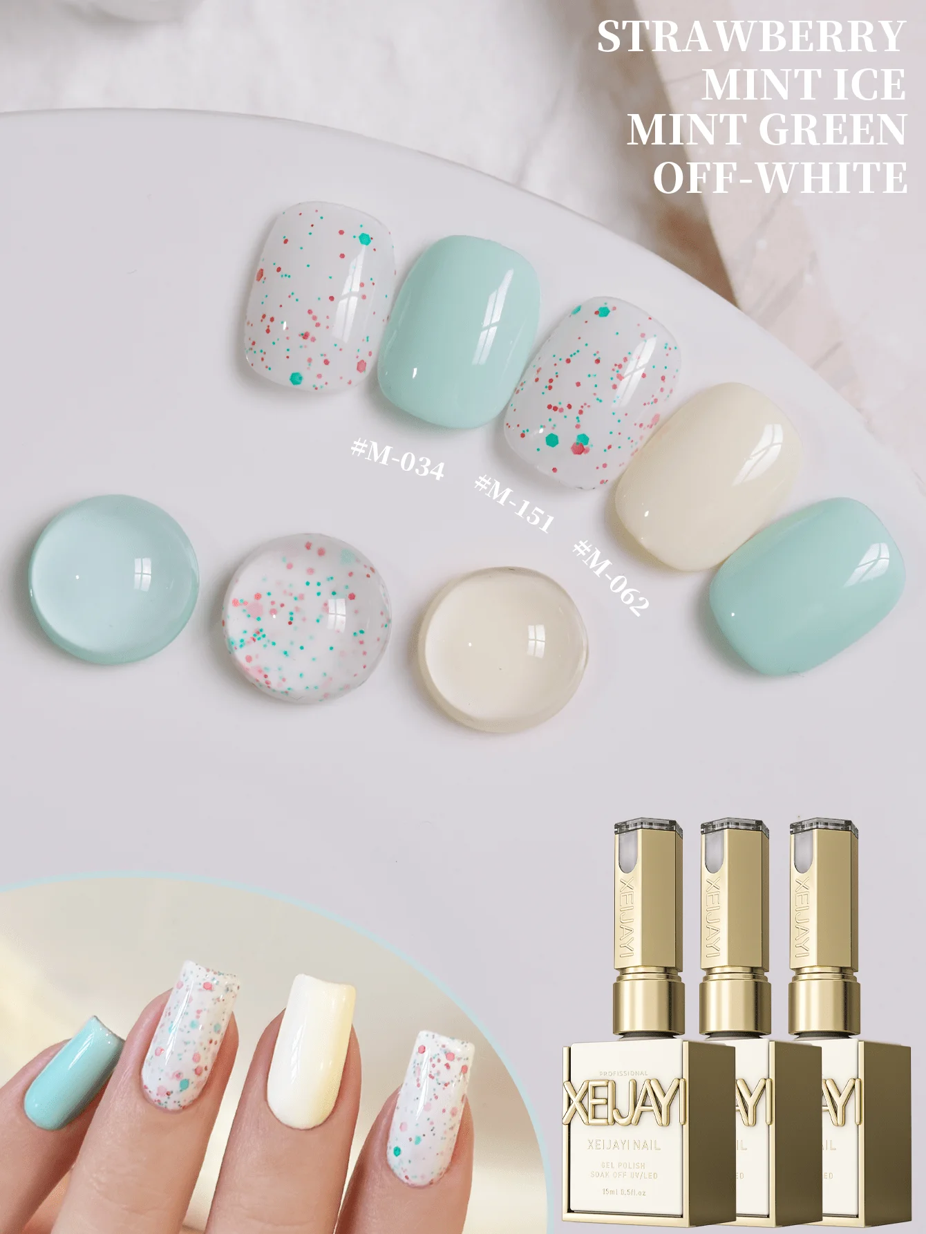 3Pcs 15ML Mint Green White Nail Gel Set Semi Permanent Nail Art Soaking UV LED Nail Salon DIY Nail Salon Gel For Spring Summer