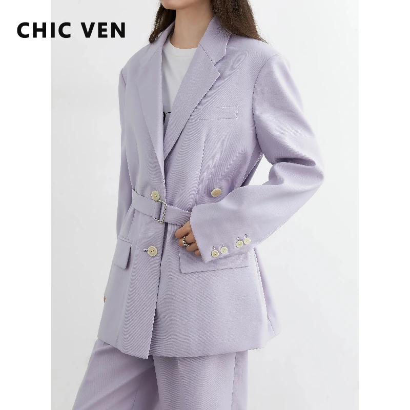CHIC VEN New Women Woolen Blazers Solid Loose Casual Suit Jacket Lace Up Mid-length Office Ladies Coat Autumn Winter 2025