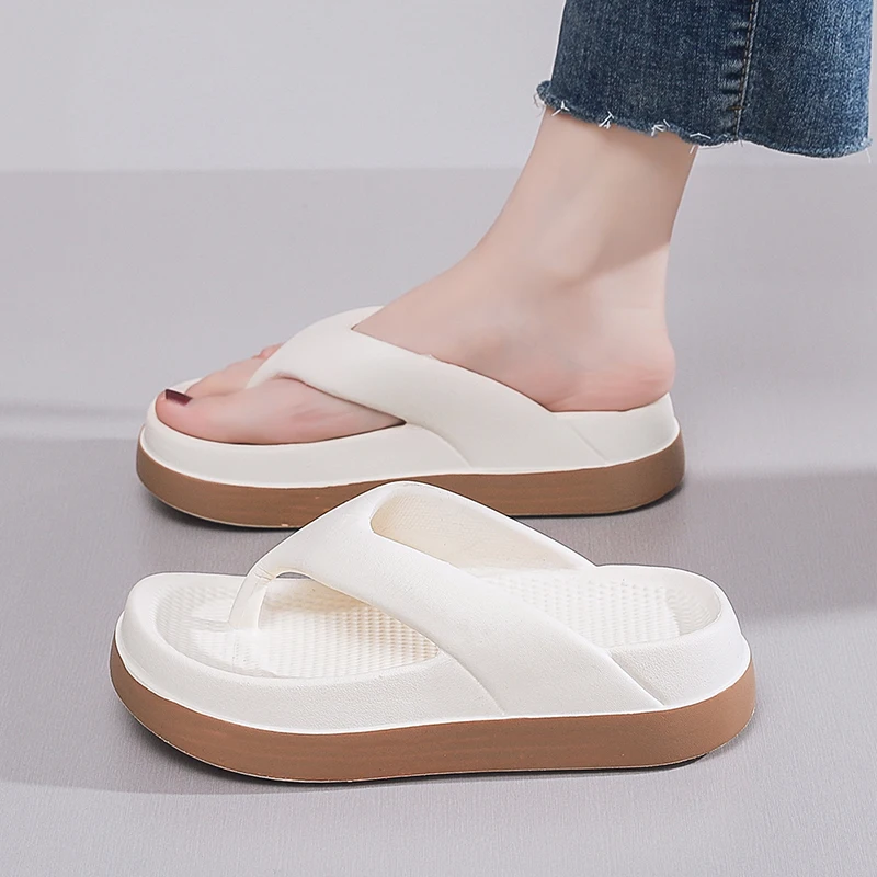 Sandal jepit wanita, Kasut datar Platform kasual anti slip luar ruangan fitur unik 2024