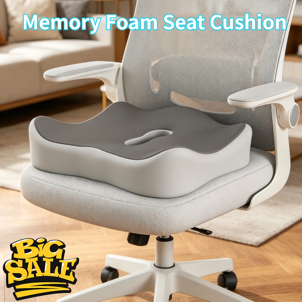 1 Stück Memory-Schaum Sitzkissen, Ergonomische Orthopädische Unterstützung, Steißbein-Druckentlastung für Büro & Auto, Waschbarer Polyester-Bezug