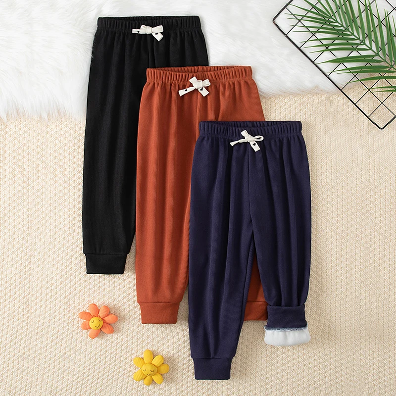 1/3 Piece Children's Autumn And Winter Warm Casual Pants With Fleece Boys Aand Girls 9-color Thick Sports Pants Sizes 100-160